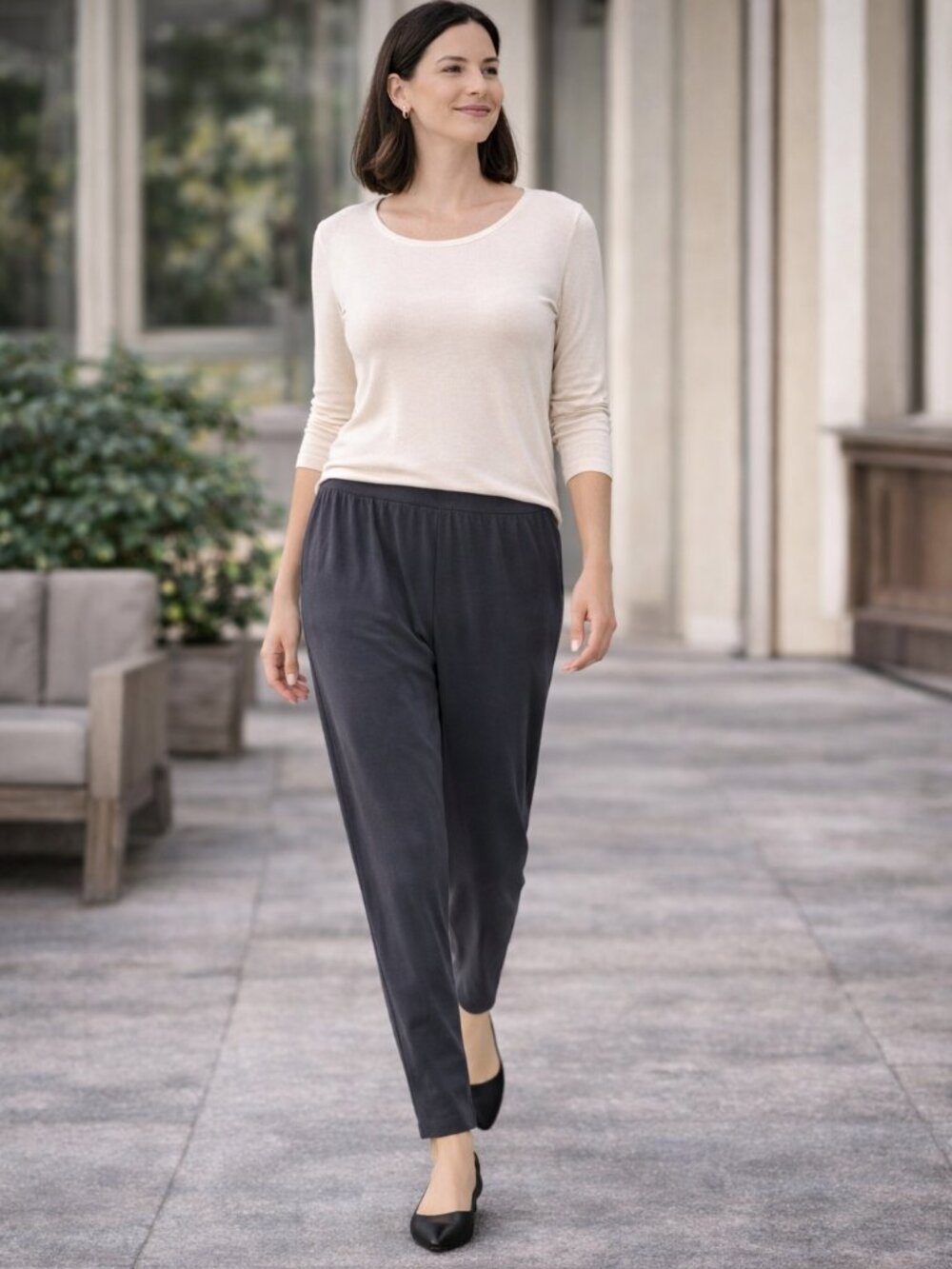 Eileen Fisher Slouch Pants Gray Pull On Jersey Knit Ankle